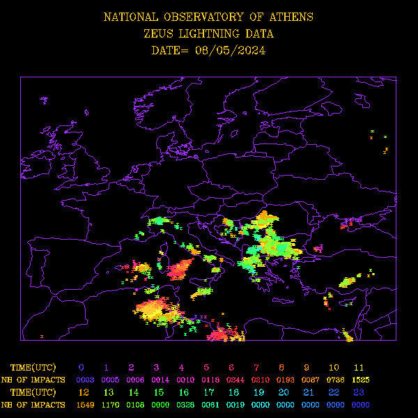Picture of lightning strikes (sferics) over Europe